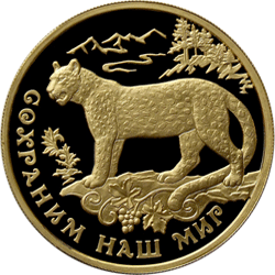 Монета России реверс -  Переднеазиатский леопард 100 рублей 2011 года 