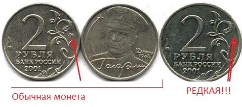2 рубля 2001 года с Гагариным