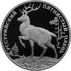 Монета России реверс -  Уссурийский пятнистый олень 2 рубля 2010 года 